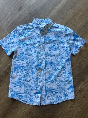 Boys' Blue & White Short-Sleeve Button-Down Shirt